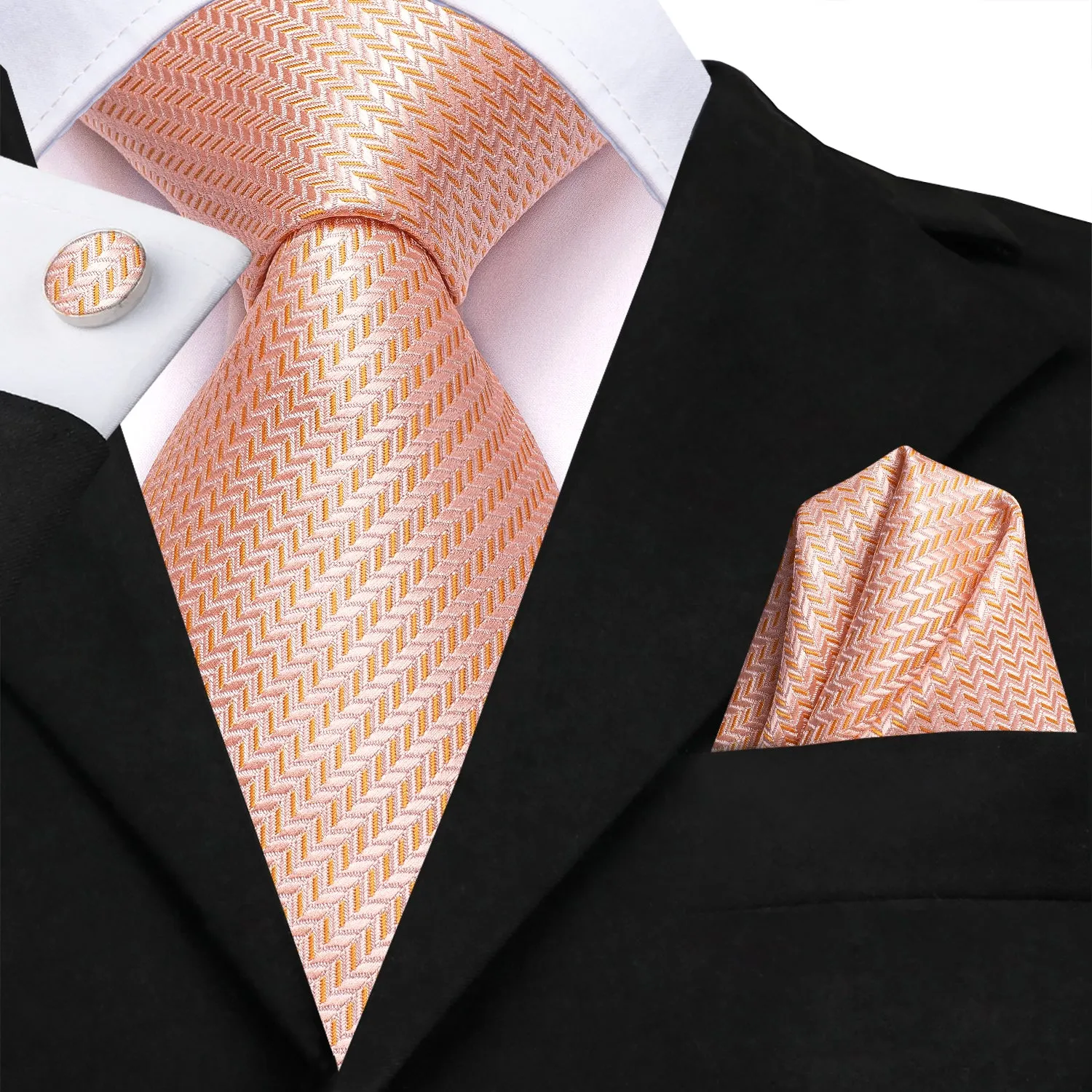 Ties2you Striped Tie Light Orange Men's Tie Handkerchief Cufflinks Set sold by Ties2You product image thumbnail 2