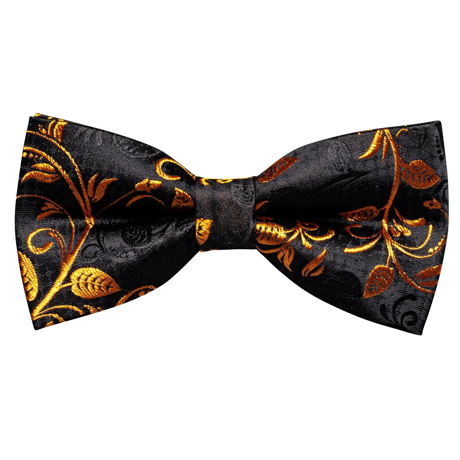 Black Golden Floral Pre-tied Bow Tie Pocket Square Cufflinks Set sold by Ties2You product image thumbnail 5