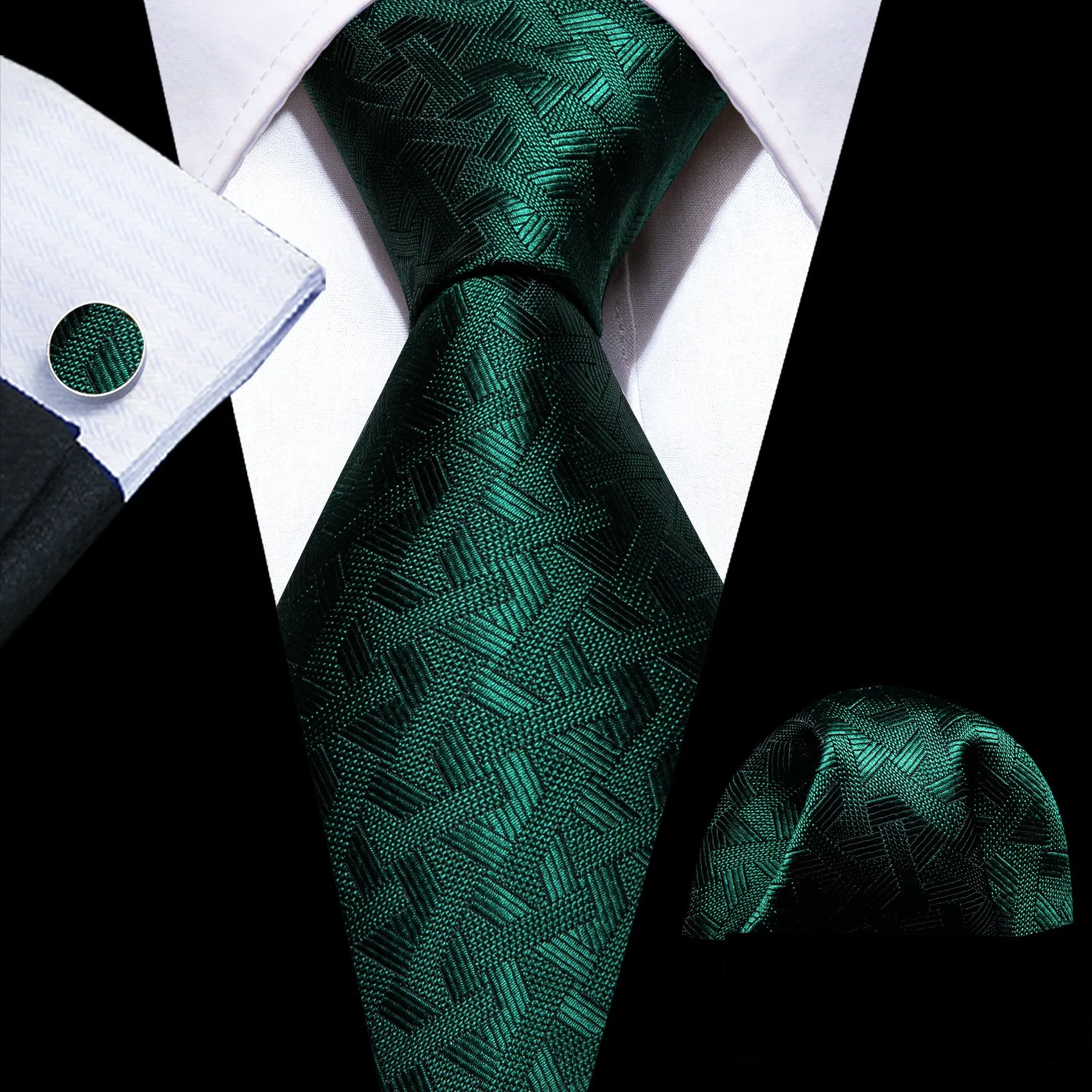 Dark Green Novelty Men's Necktie Hanky Cufflinks Set sold by Ties2You