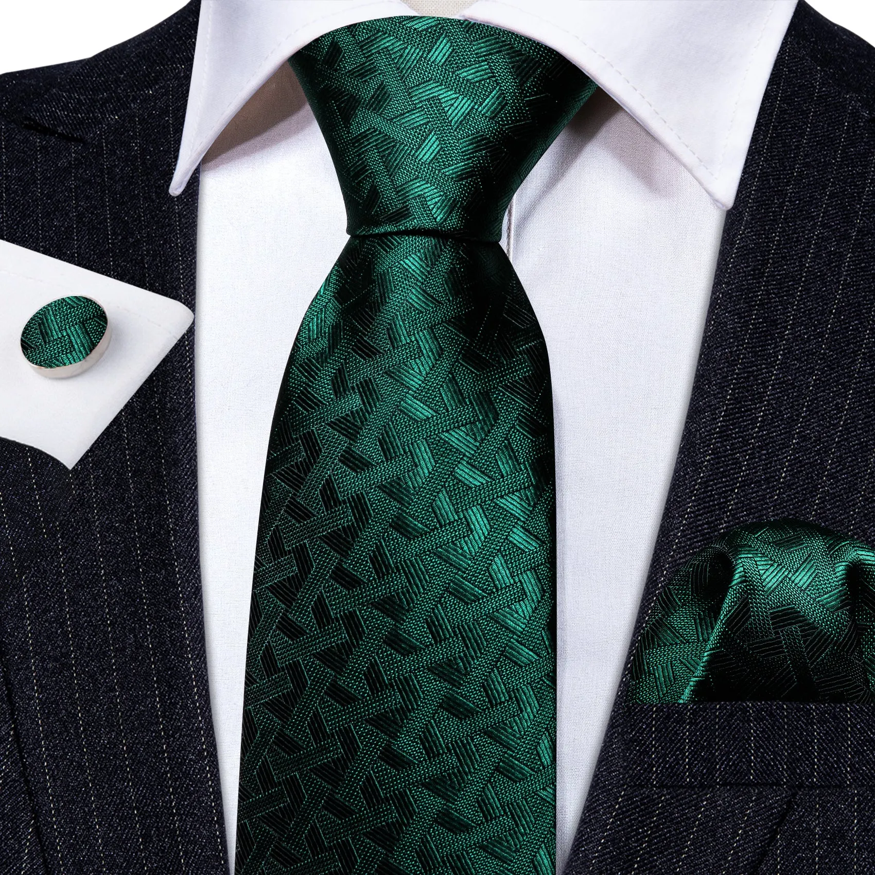 Dark Green Novelty Men's Necktie Hanky Cufflinks Set sold by Ties2You product image thumbnail 4