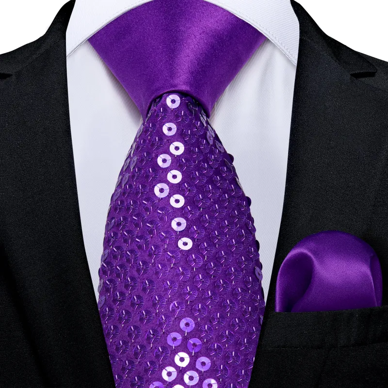 Purple Sequins Novelty Men's Necktie Hanky Cufflinks Set sold by Ties2You