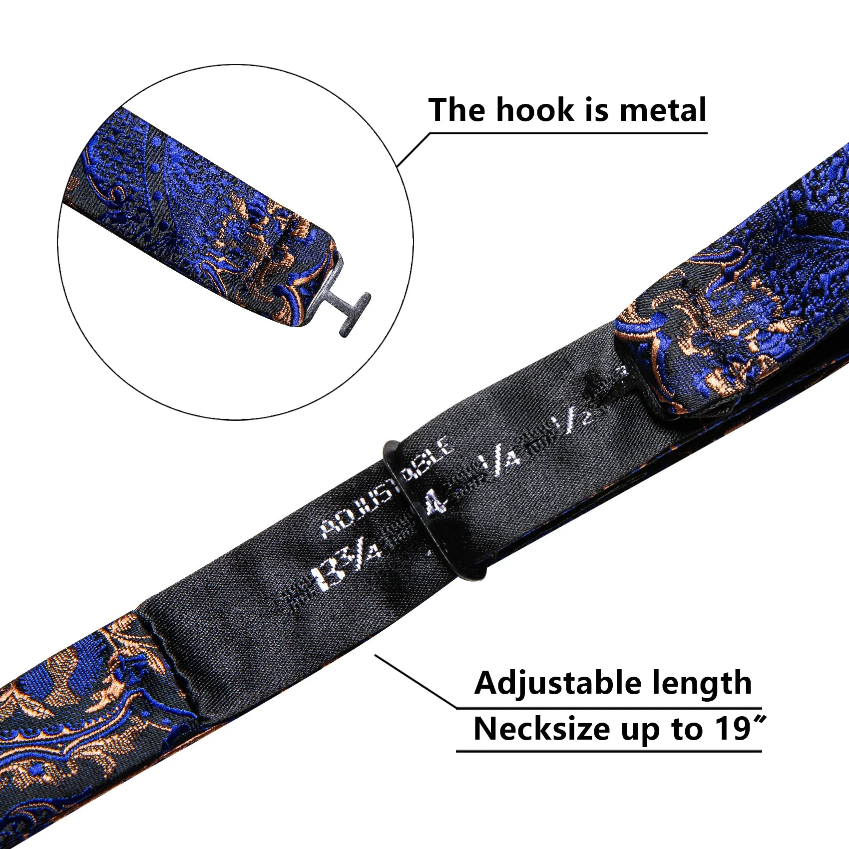 Royal Blue Paisley Self-tied Bow Tie Pocket Square Cufflinks Set sold by Ties2You product image thumbnail 5