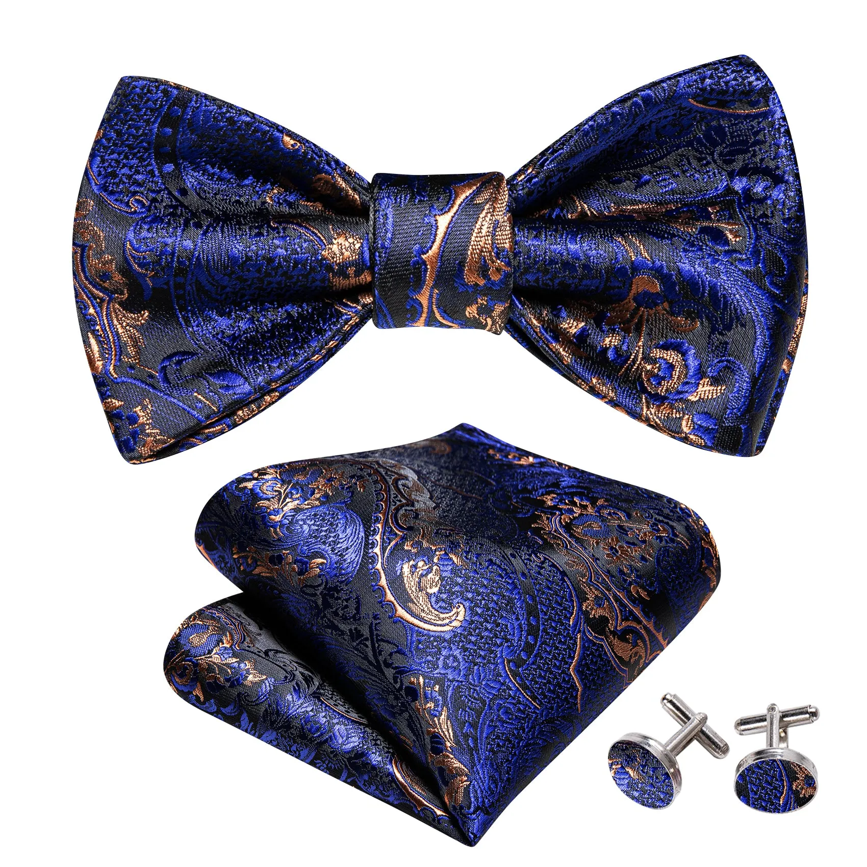 Royal Blue Paisley Self-tied Bow Tie Pocket Square Cufflinks Set sold by Ties2You product image thumbnail 3