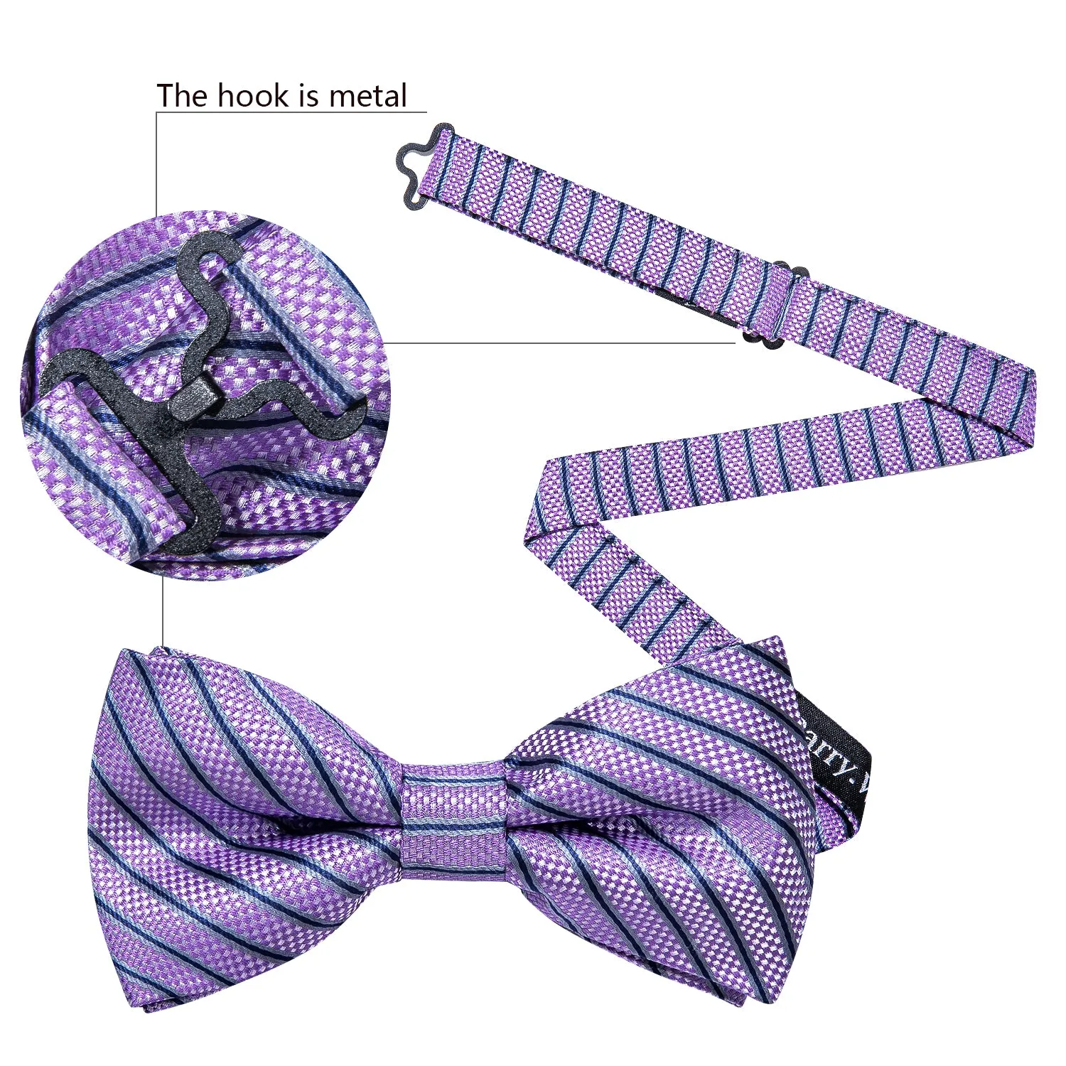 Purple Striped Men's Pre-tied Bowtie Pocket Square Cufflinks Set sold by Ties2You product image thumbnail 4
