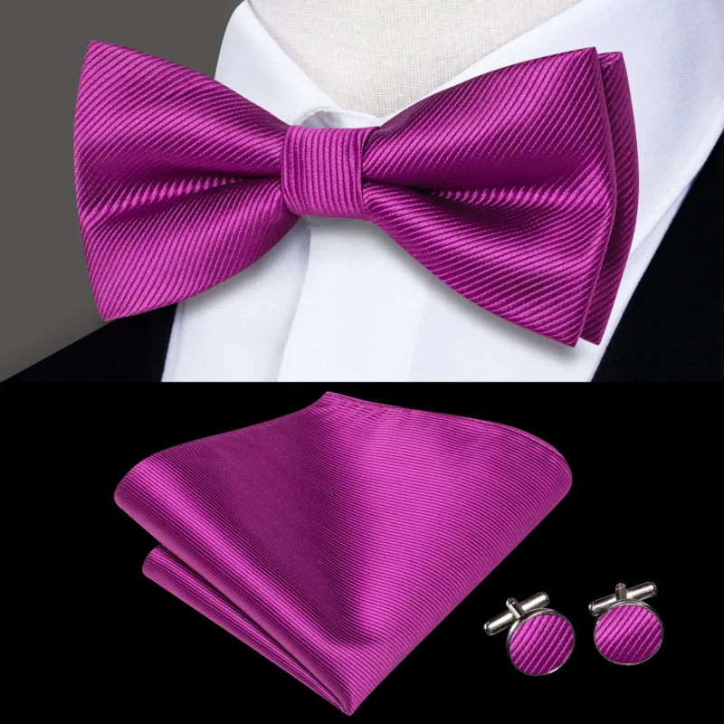 Purple Red Striped Men's Pre-tied Bowtie Pocket Square Cufflinks Set sold by Ties2You