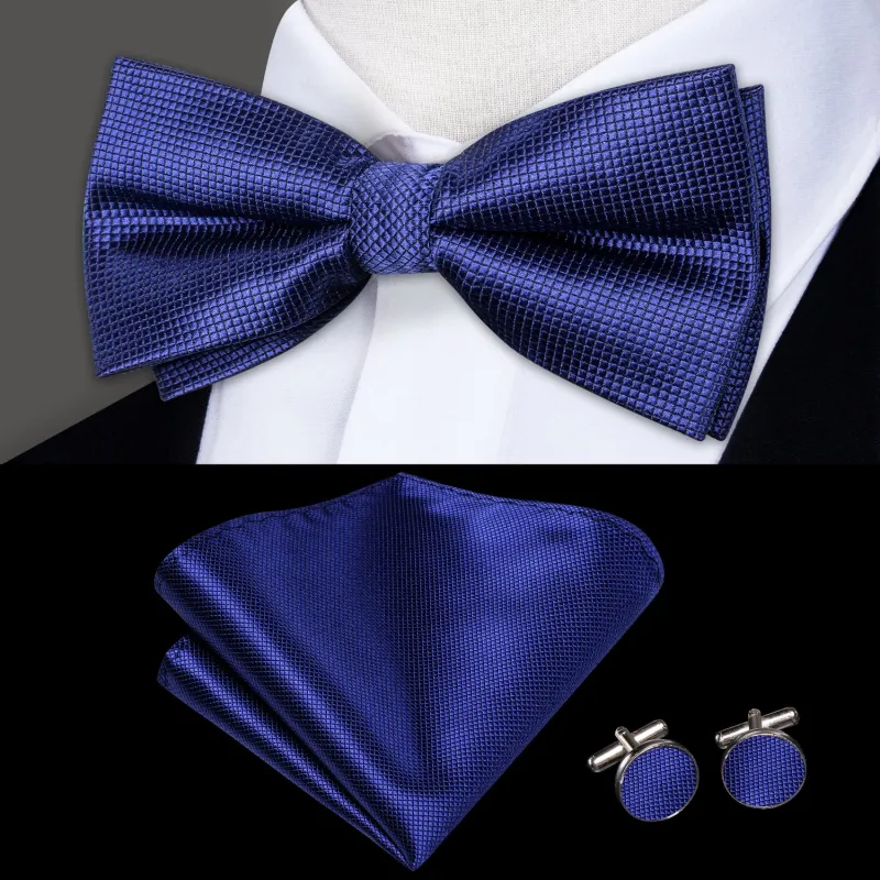 Dark Blue Plaid Men's Pre-tied Bowtie Pocket Square Cufflinks Set sold by Ties2You