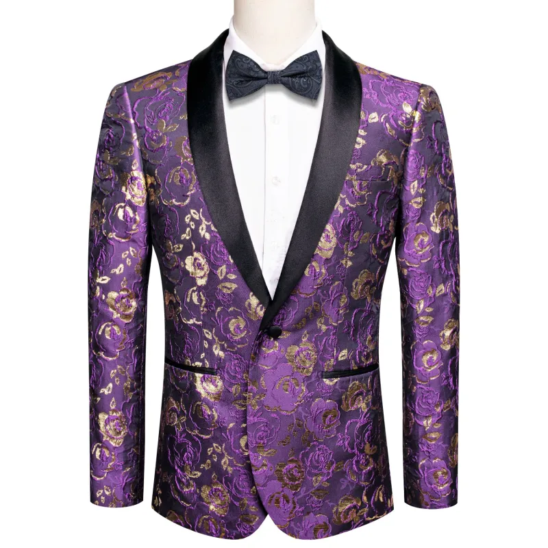 Purple Champagne Embroidered Floral Men's Suit for Party sold by Ties2You