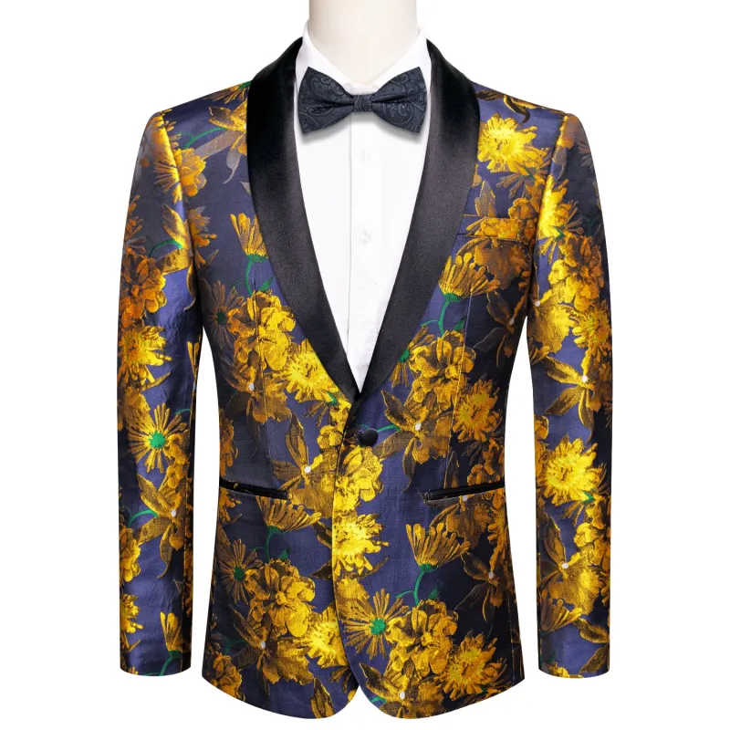 Blue Golden Embroidered Floral Men's Suit for Party sold by Ties2You