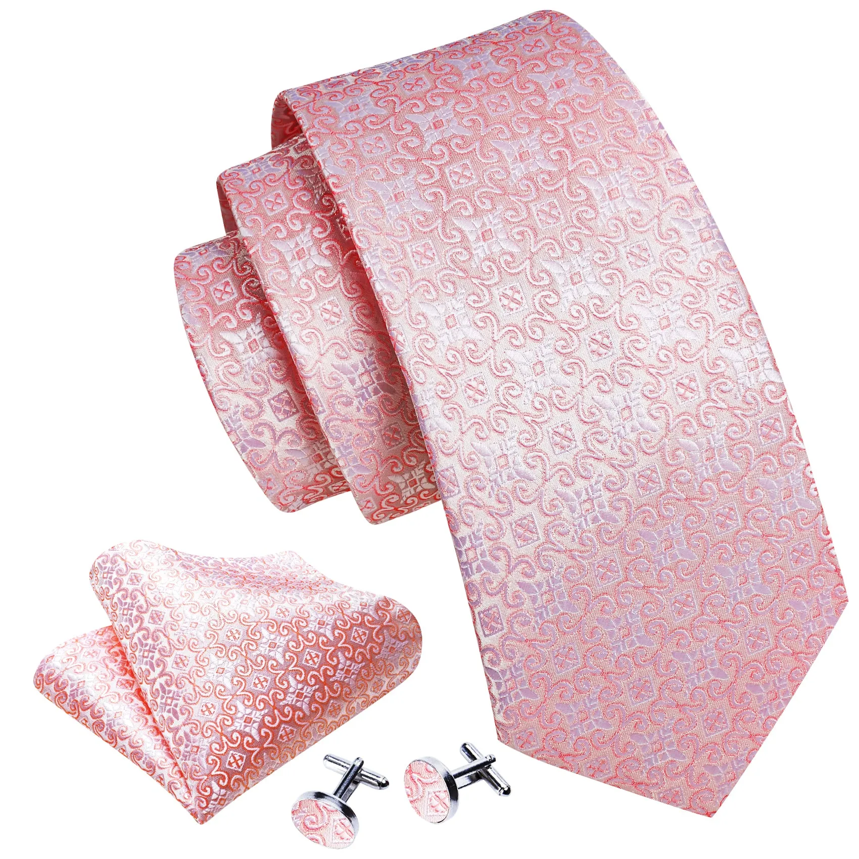 Pink Novelty Silk Men's Necktie Pocket Square Cufflinks Set sold by Ties2You product image thumbnail 2