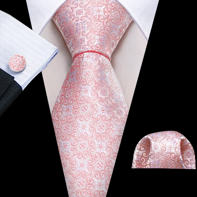 Pink Novelty Silk Men's Necktie Pocket Square Cufflinks Set sold by Ties2You