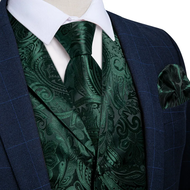 Ties2you Mens Hunter Green Dress Vest Paisley Wedding Tuxedo Vest Tie Hanky Cufflinks Set sold by Ties2You