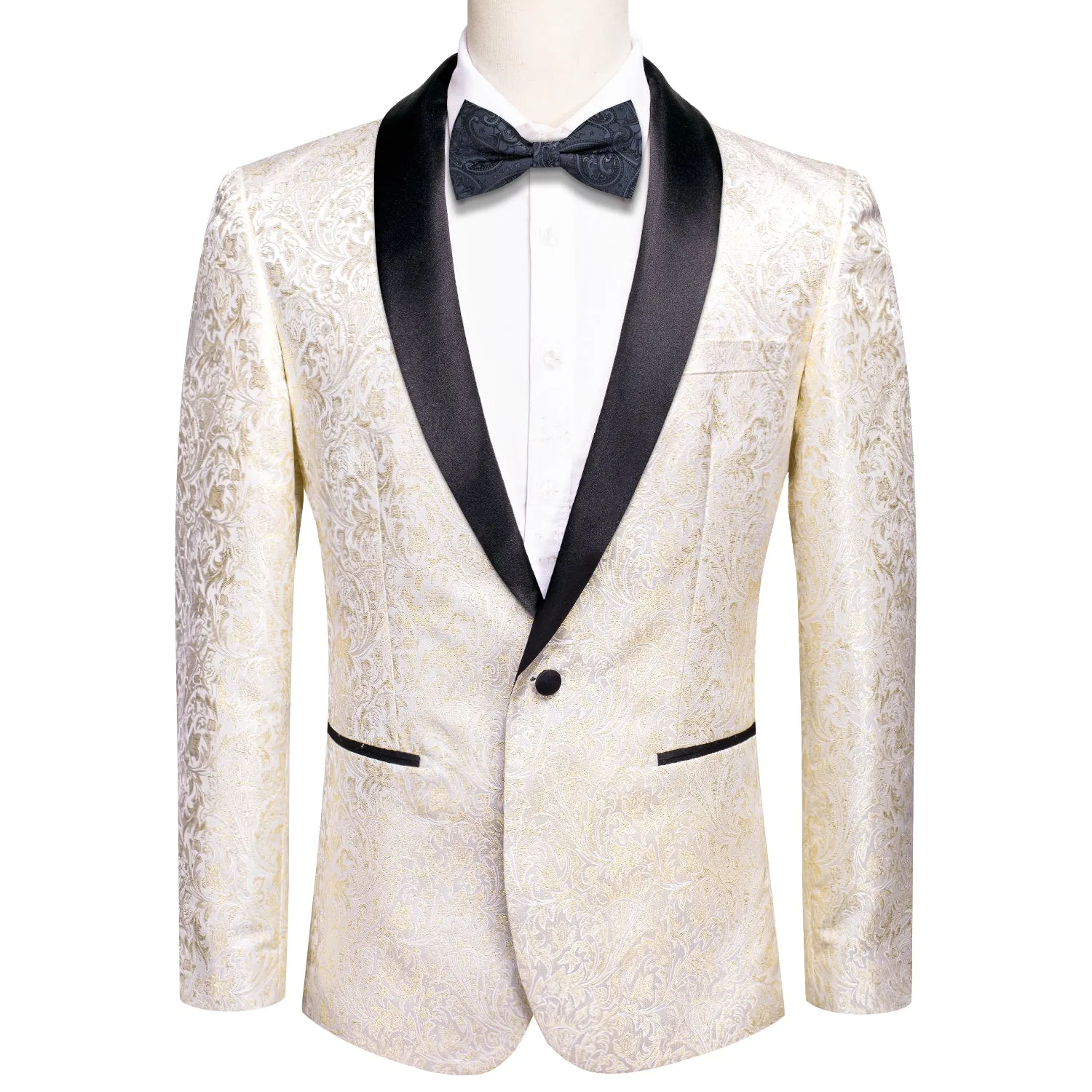 Champagne Embroidered Floral Men's Suit Black Collar for Party sold by Ties2You