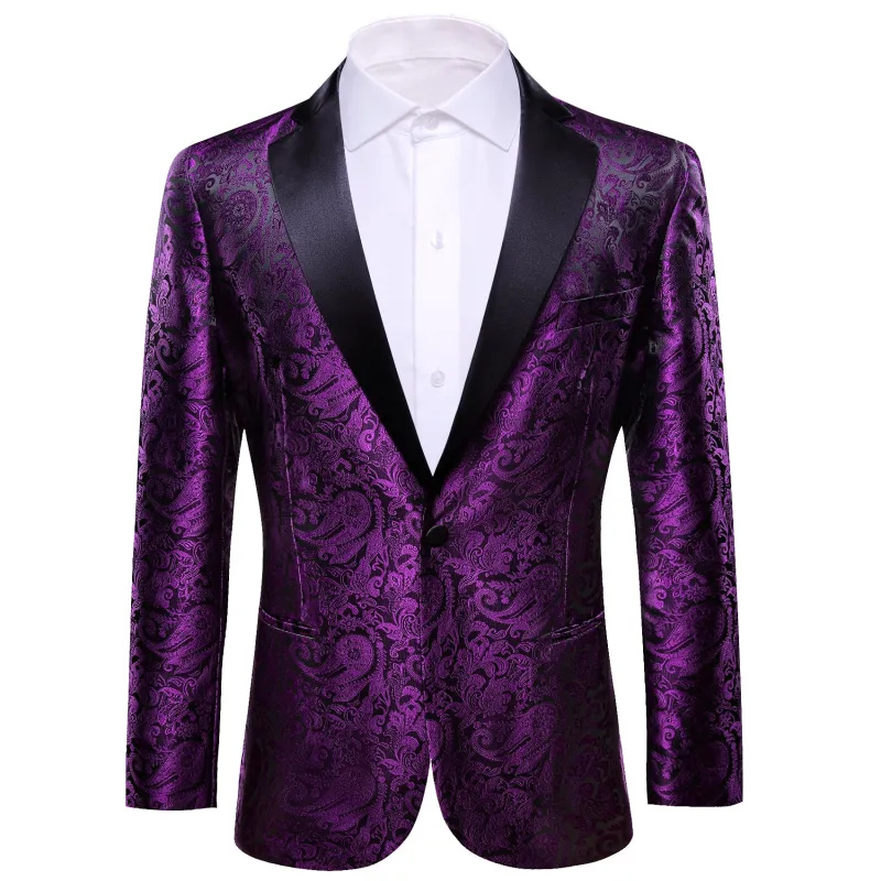 Ties2you Men's Suit Purple Black Paisley Men's Notched Collar Suit For Party sold by Ties2You