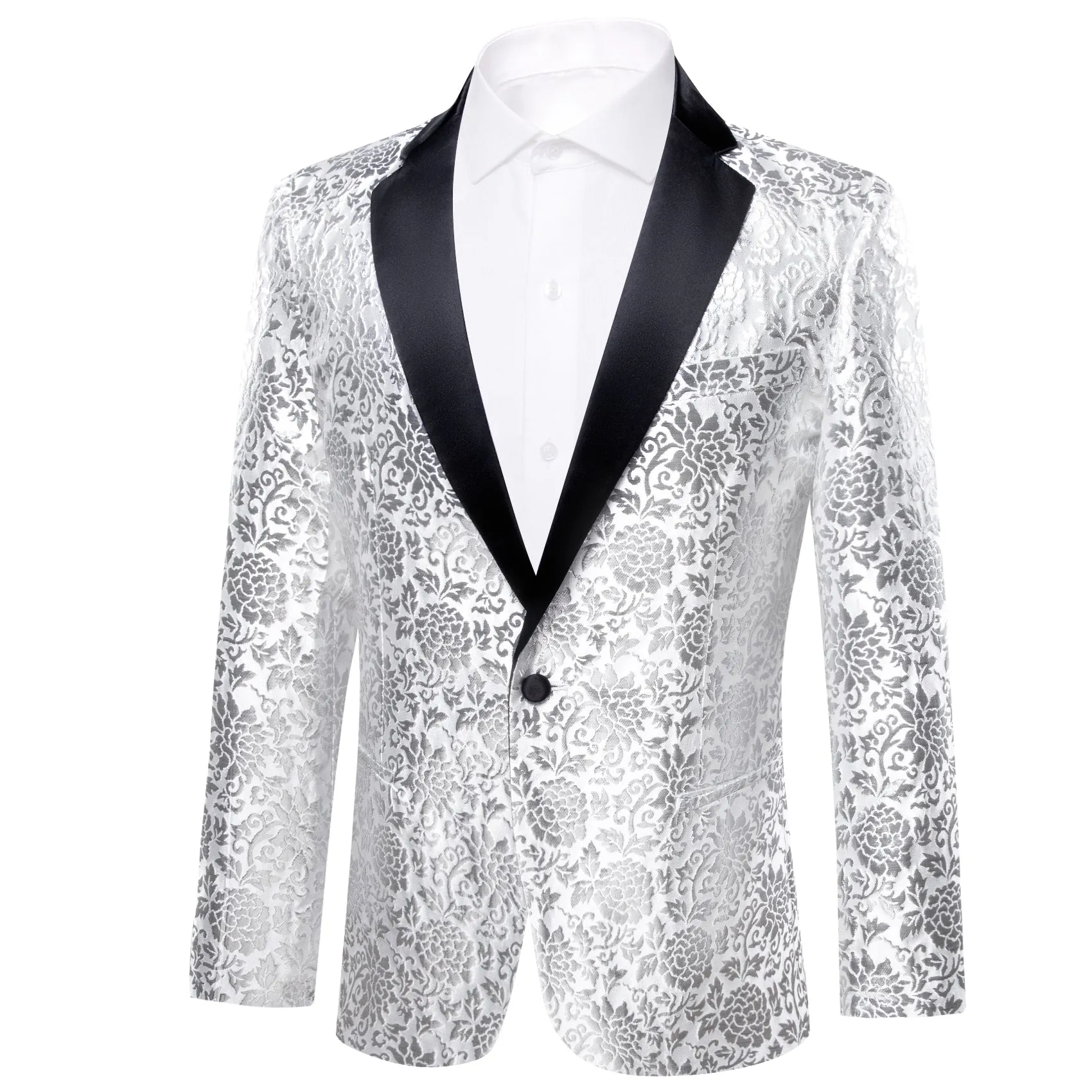Ties2you Notched Collar Men's Suit Silver White Floral Flower Suit For Party sold by Ties2You product image thumbnail 2