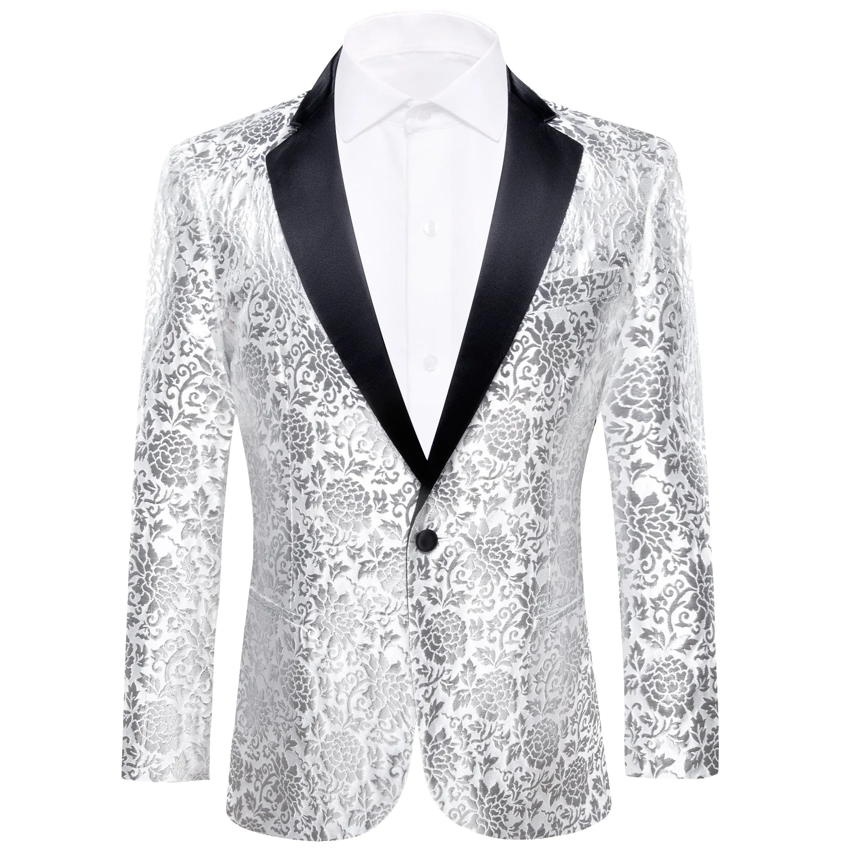 Ties2you Notched Collar Men's Suit Silver White Floral Flower Suit For Party sold by Ties2You