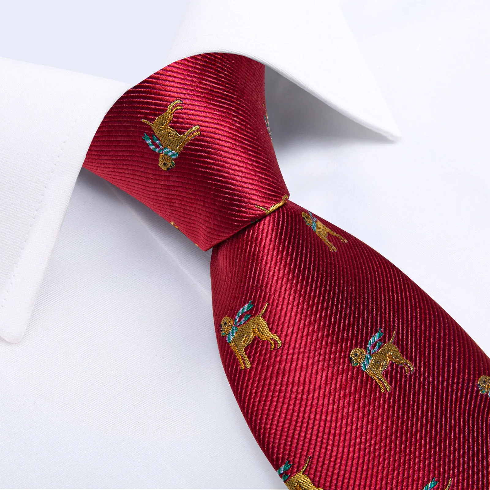 Red Yellow Dogs Silk Men's Necktie Pocket Square Cufflinks Set sold by Ties2You product image thumbnail 4