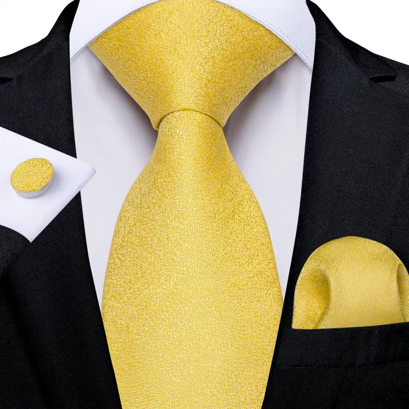 Yellow Novelty Jacquard Silk Men's Necktie Pocket Square Cufflinks Set sold by Ties2You
