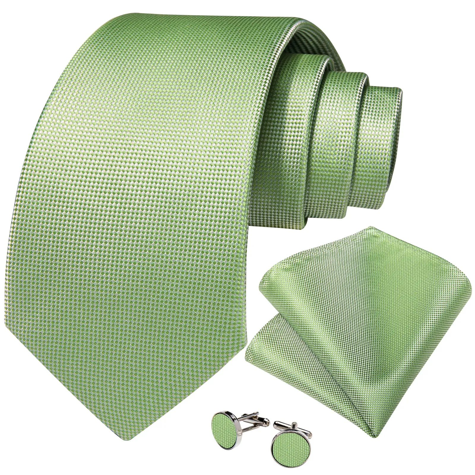 Avocado Green Plaid Silk Men's Necktie Pocket Square Cufflinks Set sold by Ties2You product image thumbnail 2