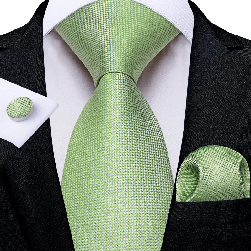 Avocado Green Plaid Silk Men's Necktie Pocket Square Cufflinks Set sold by Ties2You