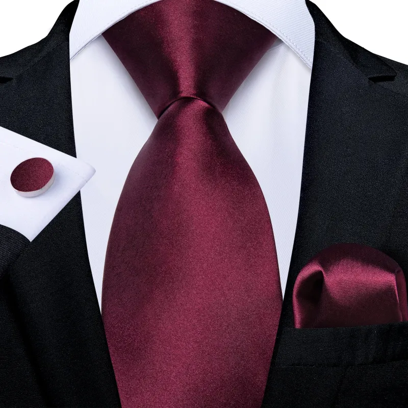 Burgundy Solid Silk Men's Necktie Pocket Square Cufflinks Set sold by Ties2You