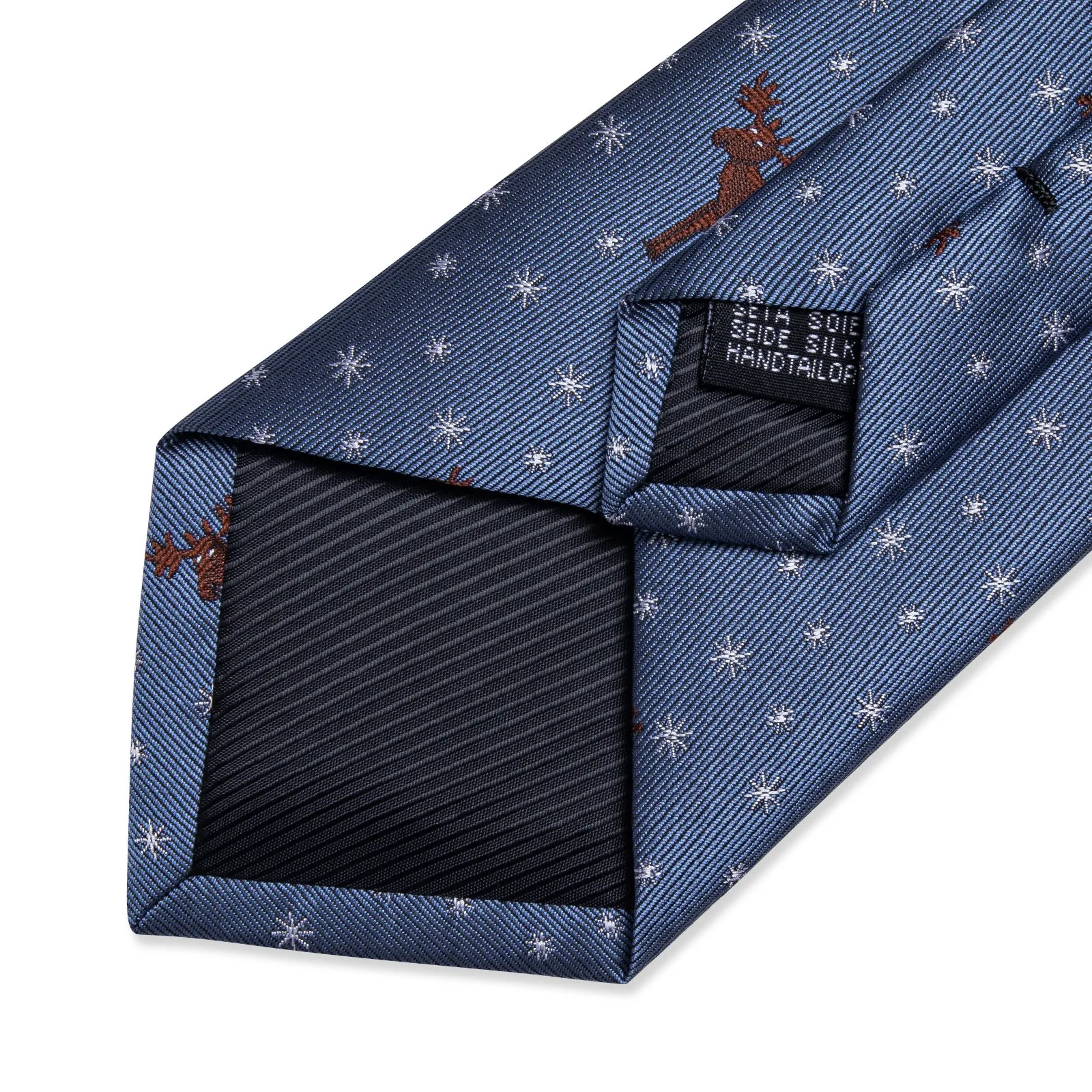 Blue White Brown Deers Snowflake Silk Men's Necktie Pocket Square Cufflinks Set with Clip sold by Ties2You product image thumbnail 5