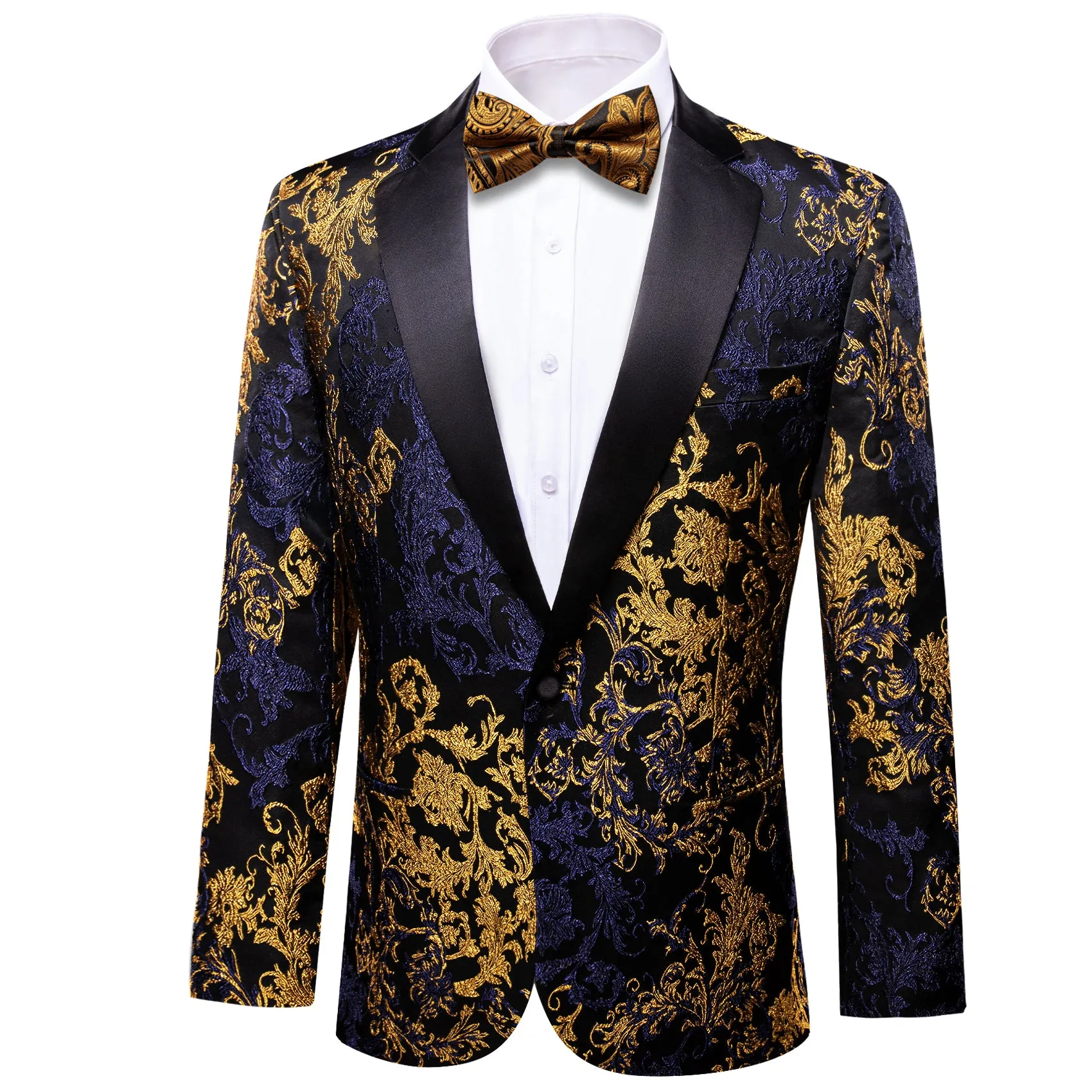 Gold Navy Black Floral Leaf Men's Suit for Party sold by Ties2You product image thumbnail 2