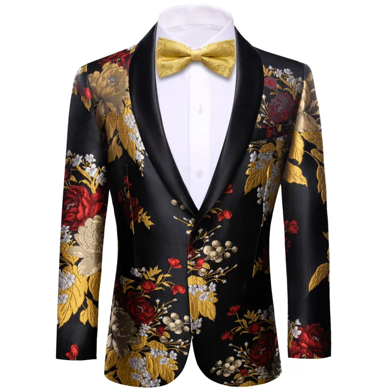 Yellow Red Black Floral Men's Suit for Party sold by Ties2You
