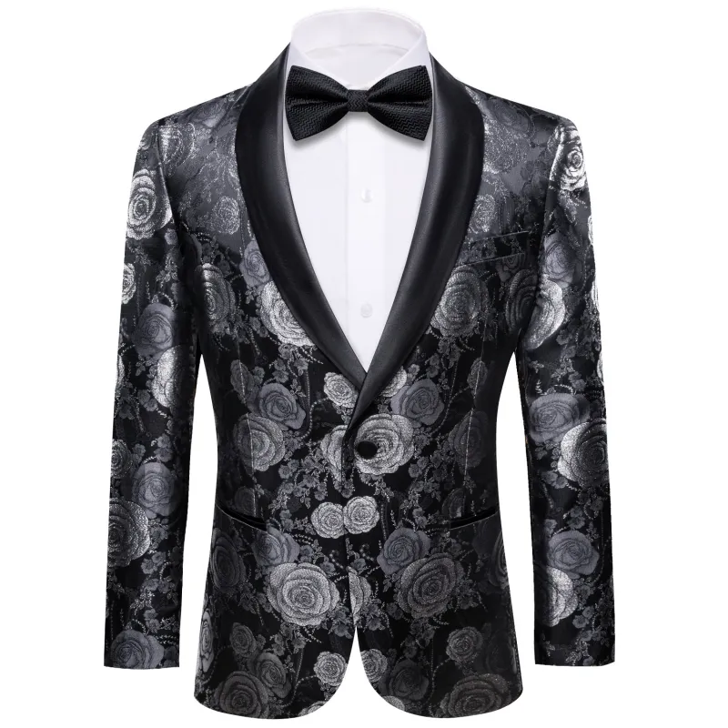 Silver Grey Black Floral Rose Men's Suit for Party sold by Ties2You
