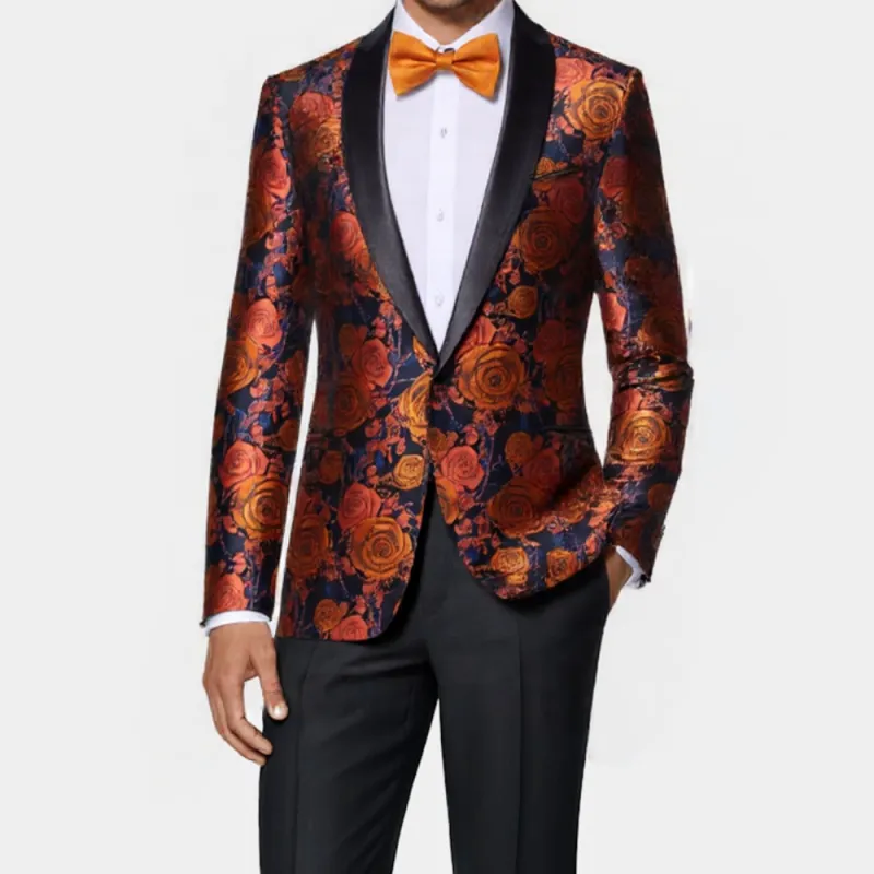 Burnt Orange Floral Rose Men's Suit for Party sold by Ties2You