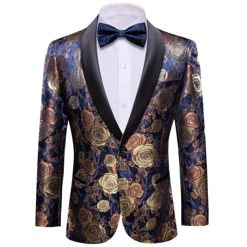 Gold Blue Brown Floral Rose Men's Suit for Party sold by Ties2You