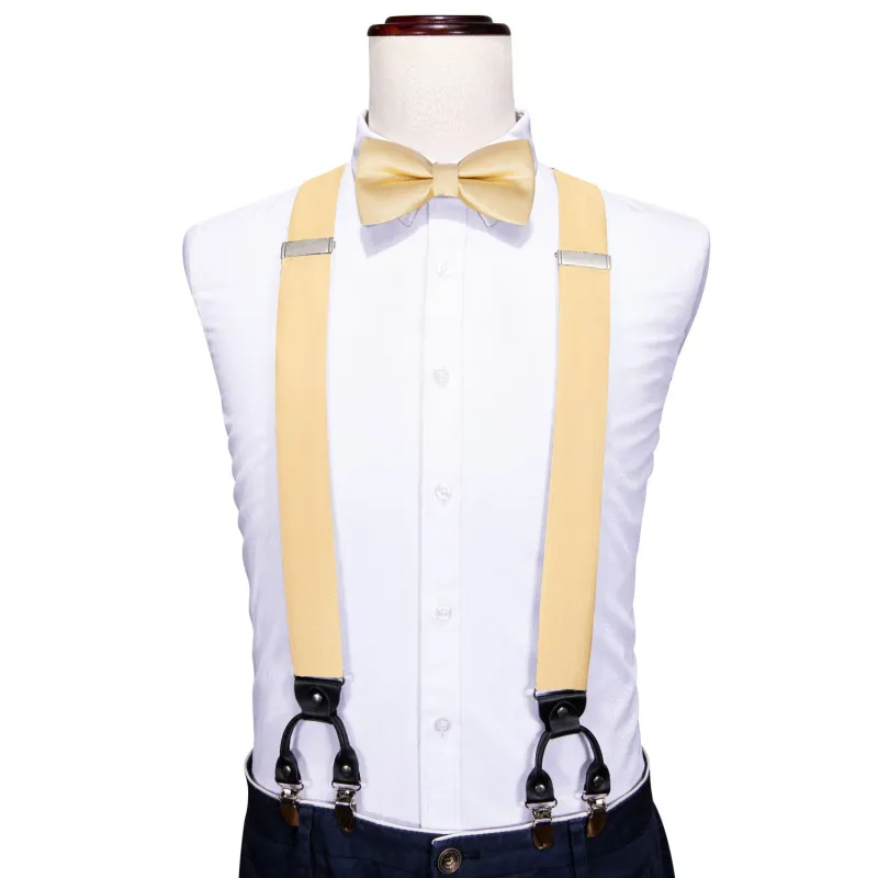 Light Yellow Solid Y Back Brace Clip-on Men's Suspender with Bow Tie Set sold by Ties2You