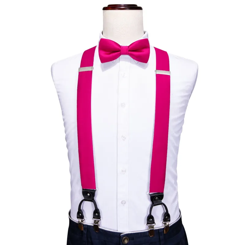 Rose Red Solid Y Back Brace Clip-on Men's Suspender with Bow Tie Set sold by Ties2You