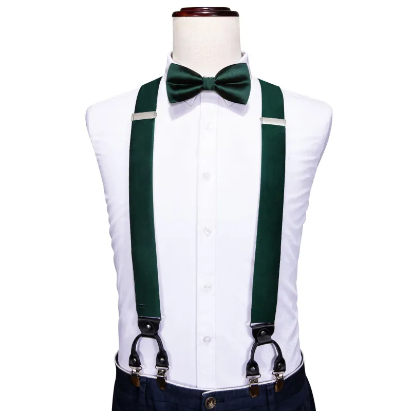 Dark Green Solid Y Back Brace Clip-on Men's Suspender with Bow Tie Set sold by Ties2You