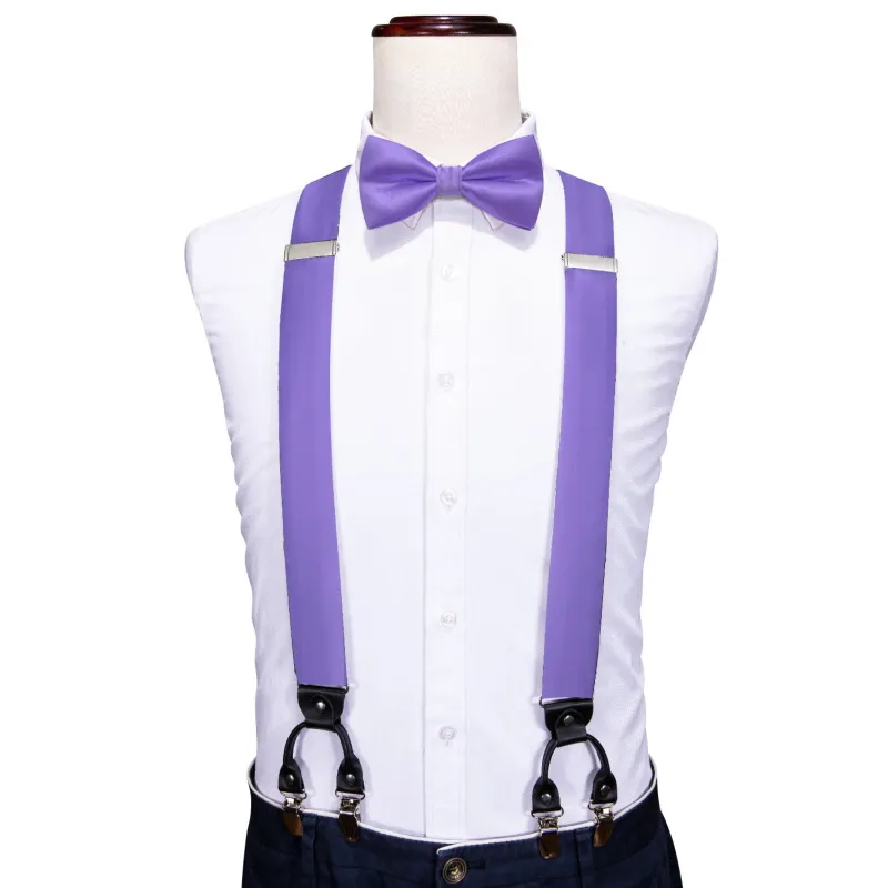 Purple Solid Y Back Brace Clip-on Men's Suspender with Bow Tie Set sold by Ties2You