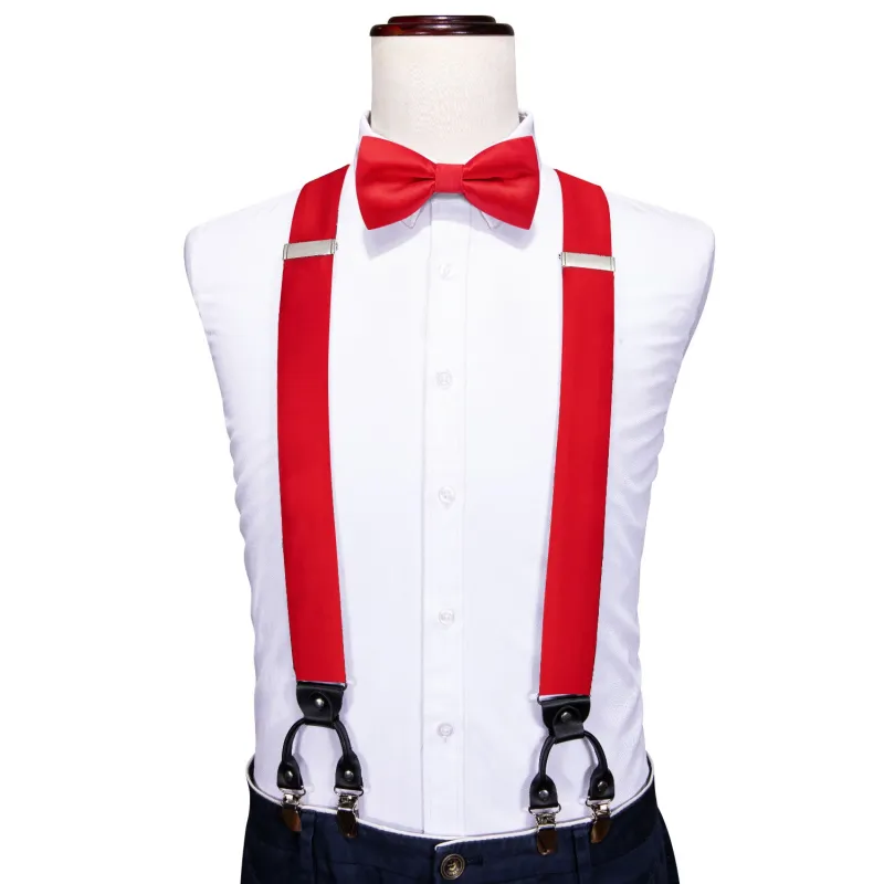 Fresh Red Solid Y Back Brace Clip-on Men's Suspender with Bow Tie Set sold by Ties2You