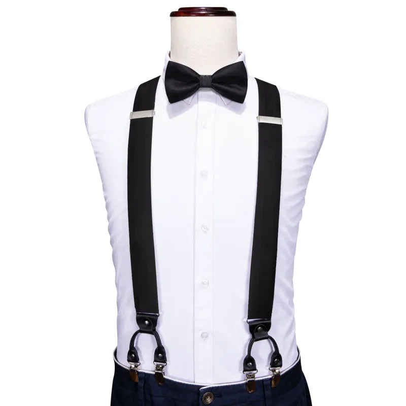 Black Solid Y Back Brace Clip-on Men's Suspender with Bow Tie Set sold by Ties2You