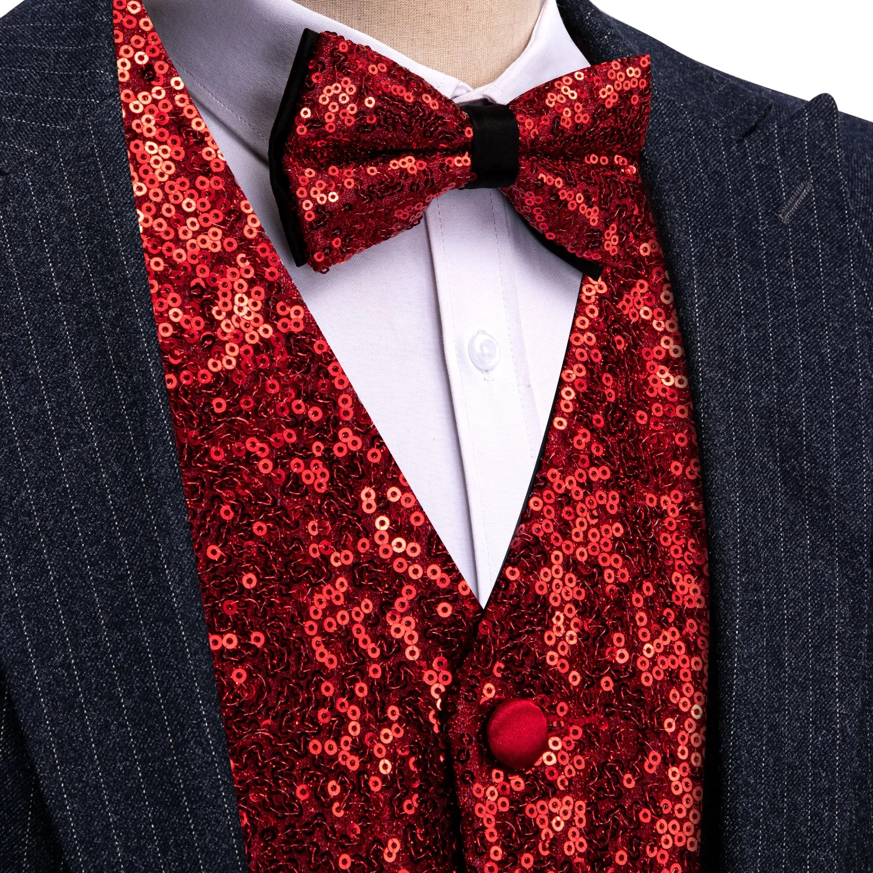 Ties2you Wedding Fire Red Sequins Silk Men's Vest And Bow Tie Set sold by Ties2You