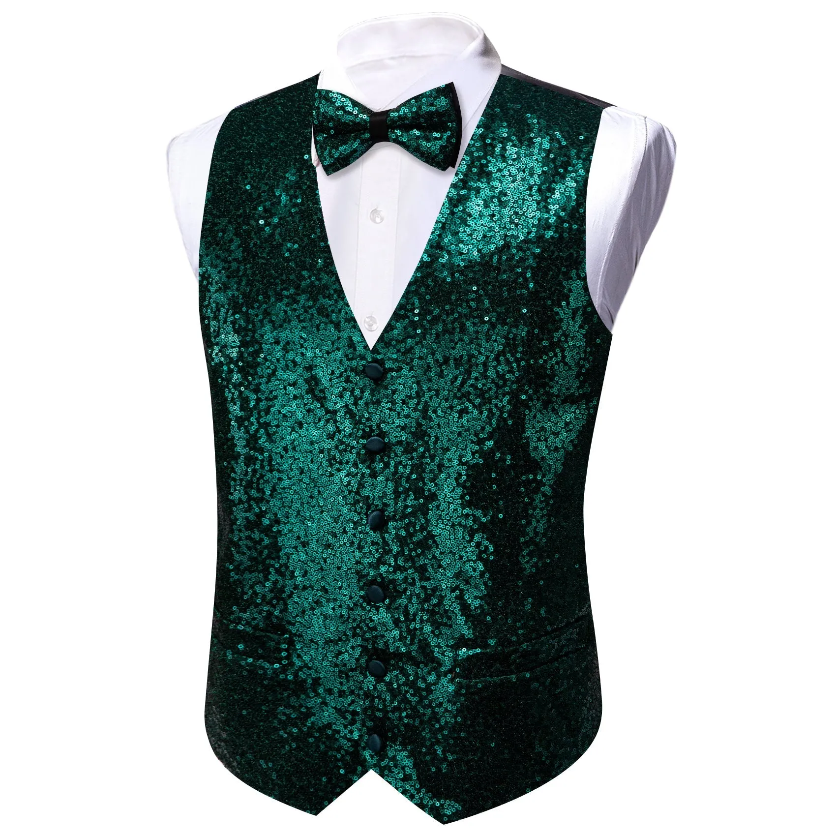 Dark Green Sequins Silk Men's Vest Hanky Cufflinks Bow Tie Set sold by Ties2You product image thumbnail 5