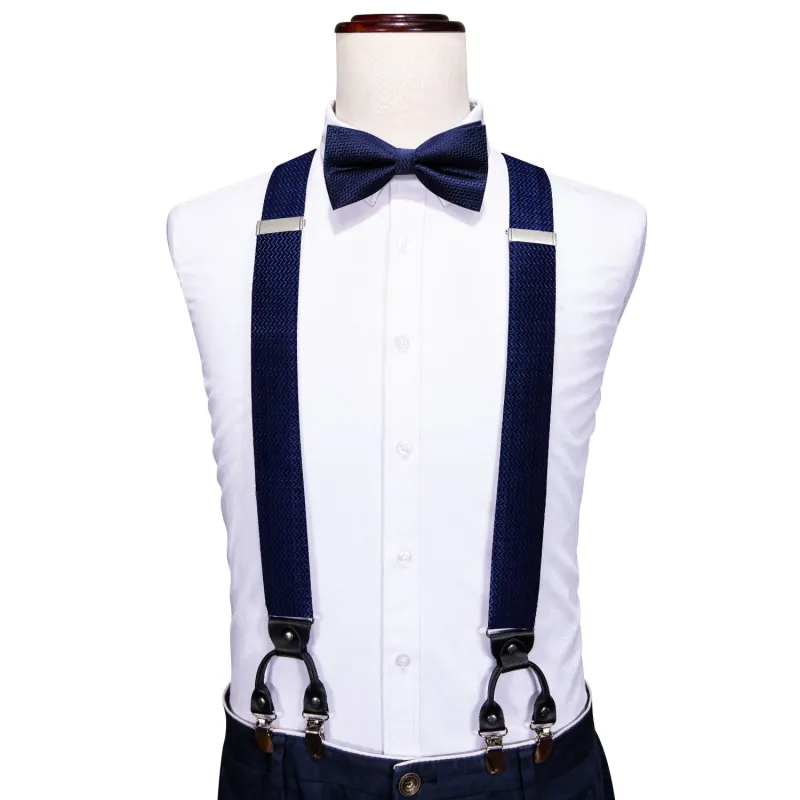 Navy Blue Novelty Y Back Brace Clip-on Men's Suspender with Bow Tie Set sold by Ties2You