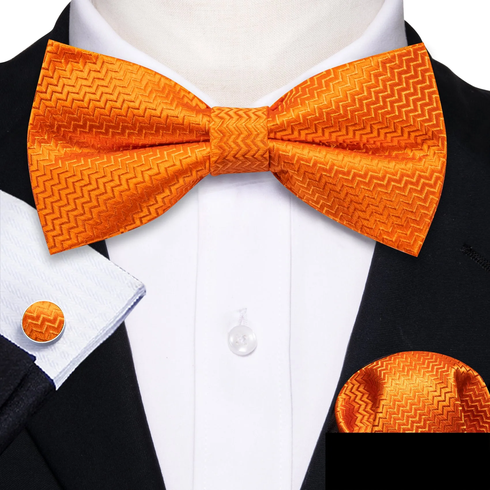 Orange Novelty Men's Pre-tied Bowtie Pocket Square Cufflinks Set sold by Ties2You