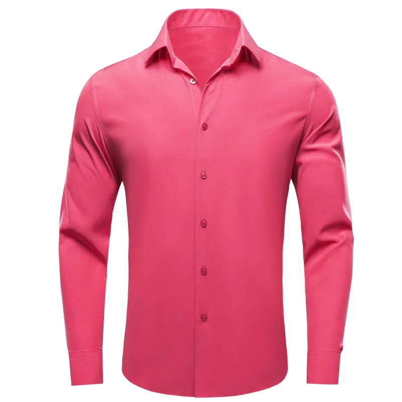 Shock Pink Solid Four-way Stretch Fabric Men's Long Sleeve Shirt sold by Ties2You