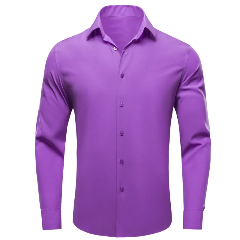 Purple Solid Four-way Stretch Fabric Men's Long Sleeve Shirt sold by Ties2You