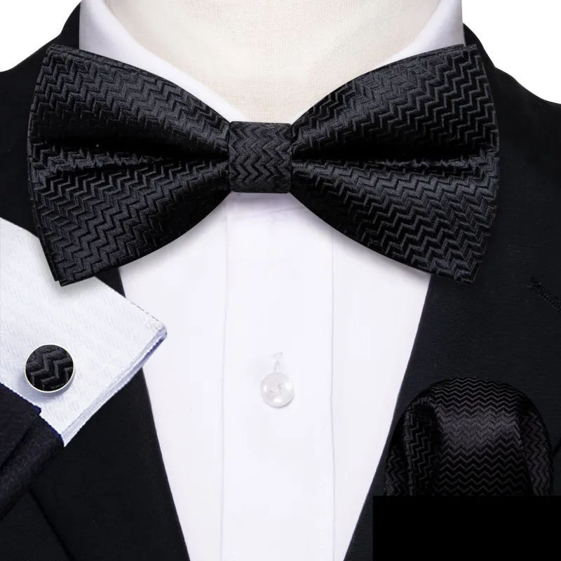 Black Novelty Men's Pre-tied Bowtie Pocket Square Cufflinks Set sold by Ties2You