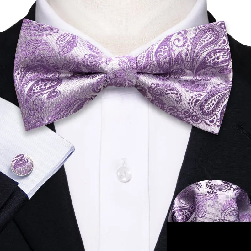Purple Paisley Men's Pre-tied Bowtie Pocket Square Cufflinks Set sold by Ties2You