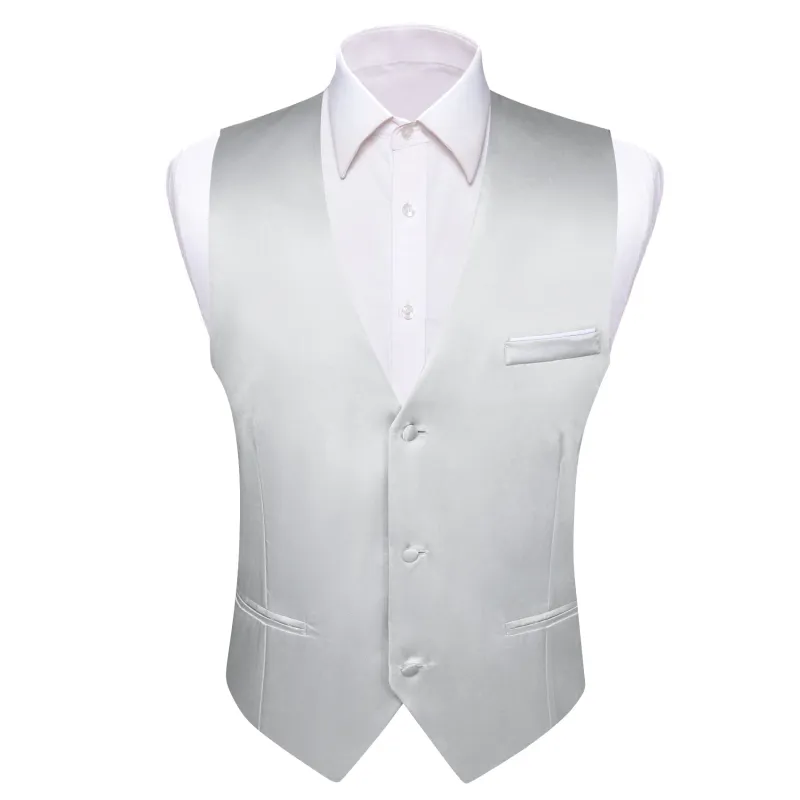 Silver Solid Satin Men's V-Neck Business Vest sold by Ties2You