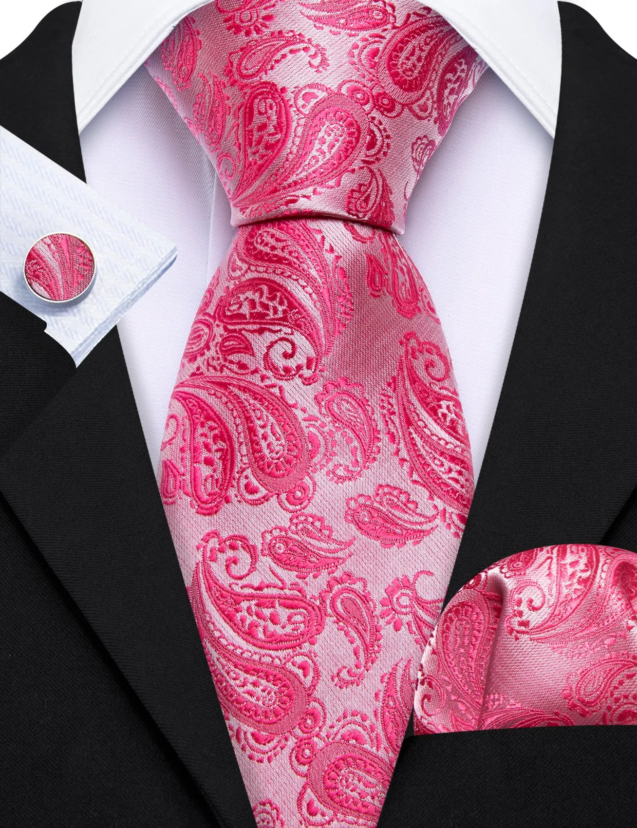 Rose Red Paisley Men's 63 Inches Extra Length Tie Pocket Square Cufflinks Set sold by Ties2You product image thumbnail 4