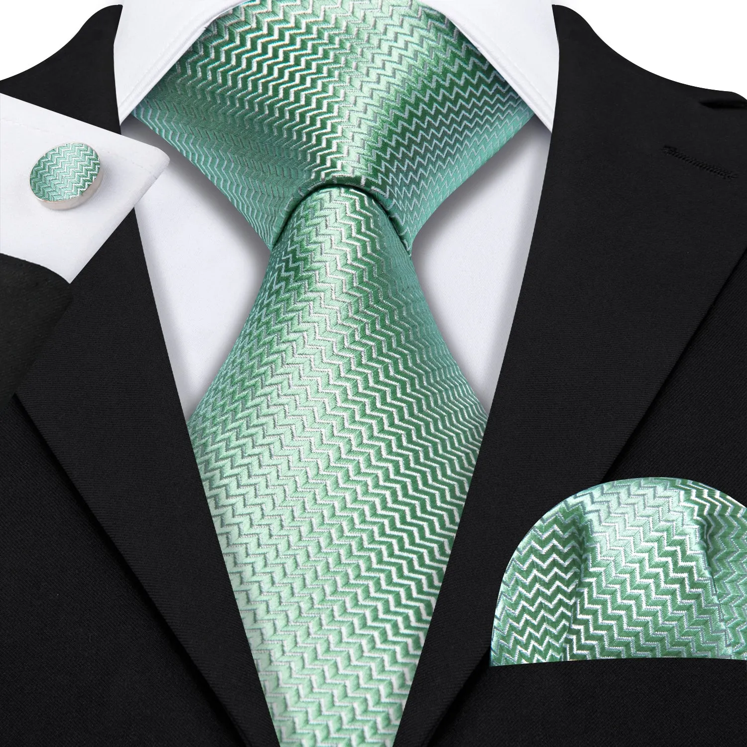 Ties2you Extra Long Tie Mint Green Novelty Woven Men's 63 Inches Tie Pocket Square Cufflinks Set sold by Ties2You product image thumbnail 2