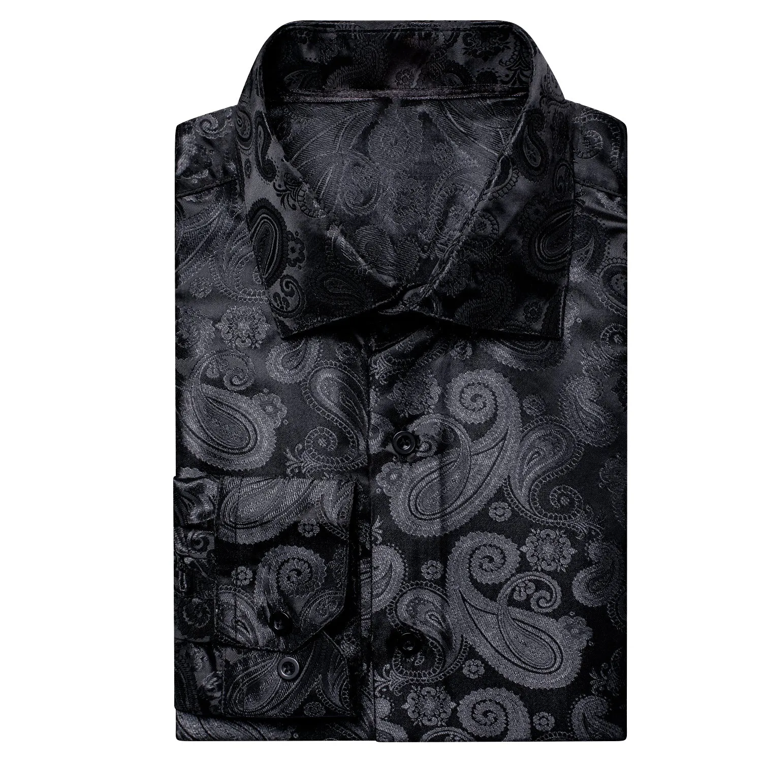 Ties2you Mens Black Dress Shirt Paisley Silk Long Sleeve Button Down Shirt sold by Ties2You