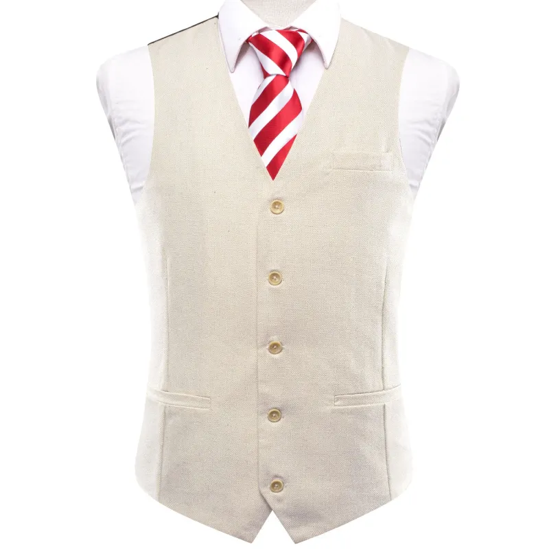 Champagne Solid Wool Splicing Jacquard Men's Vest sold by Ties2You