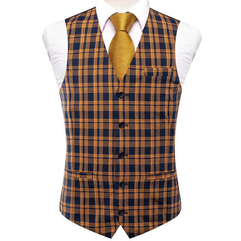 Blue Orange Plaid Splicing Jacquard Men's Vest sold by Ties2You